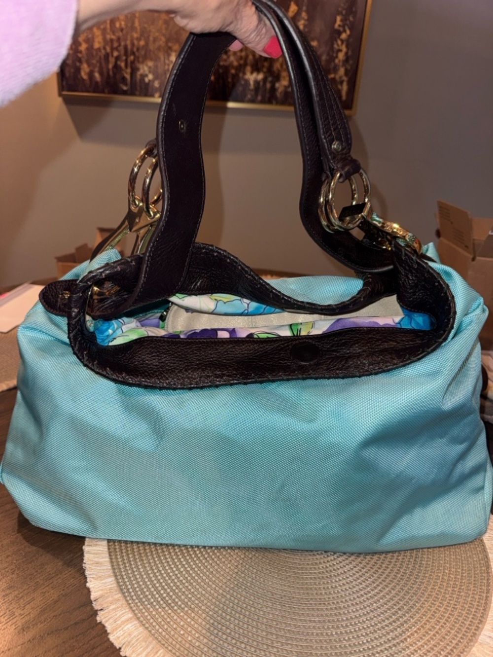 Floral Reversible Shoulder Bag in Blue, Purple & Turquoise - Picture 5 of 6